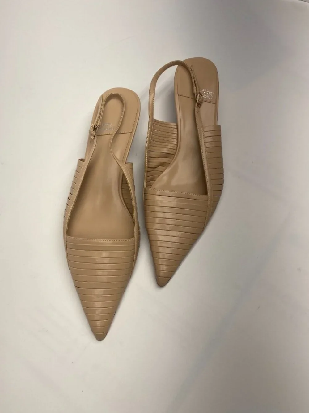 Jeffrey Campbell Womens Stridze Beige Leather Slingback Kitten Heel Sz 9.5